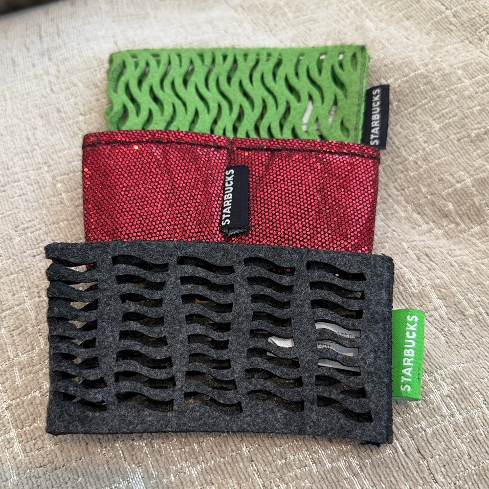 Starbucks Reusable Coffee Cup Sleeves Bundle of 3 Holiday Red Green Zig-Zag